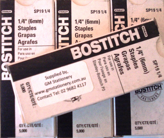 Bostitch SP19 1/4 (6mm) Staples Box 5000.